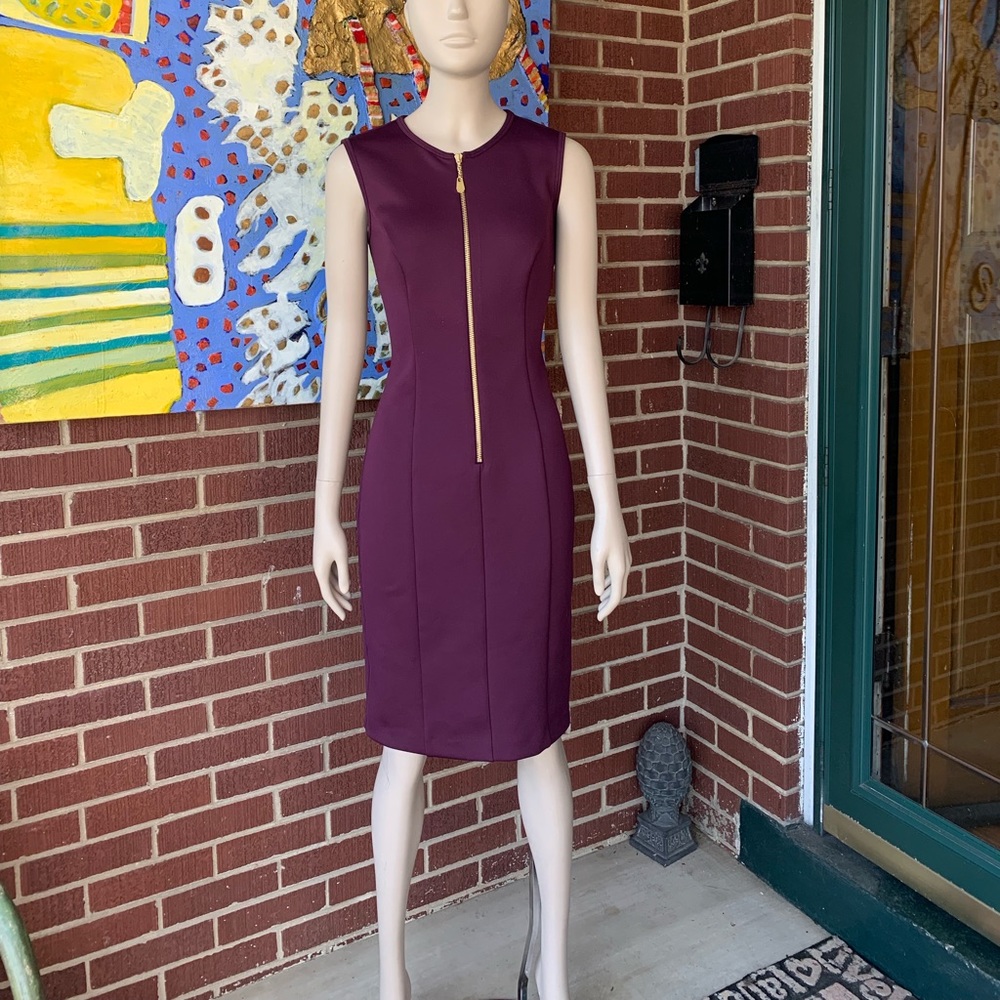Calvin Klein Sheath Zip Front Purple Dress